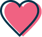 A simple heart shape with a dark blue outline and filled with solid pink color, slightly overlapping to the right.