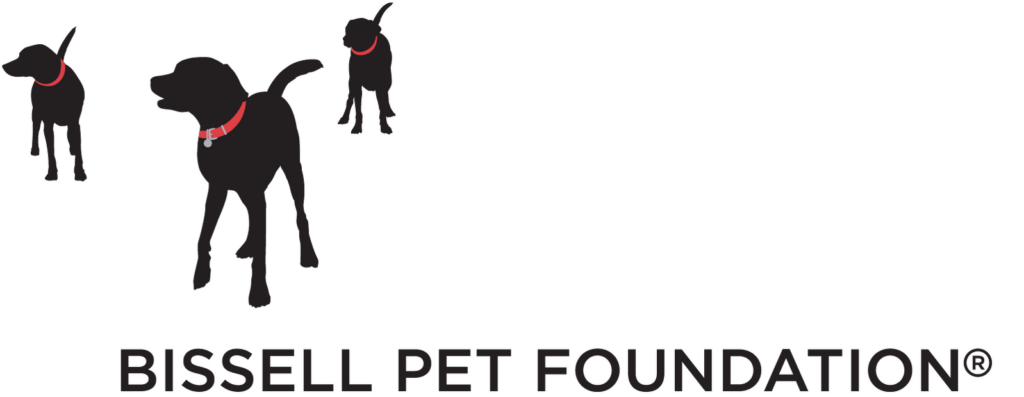 Three black dog silhouettes with red collars are shown above the words “Bissell Pet Foundation®” on a white background.