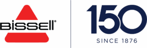 BISSELL logo with a red triangle on the left and blue text on the right reading 150 SINCE 1876 to celebrate the companys 150th anniversary.